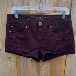 American Eagle Maroon red distressed Shorts 10